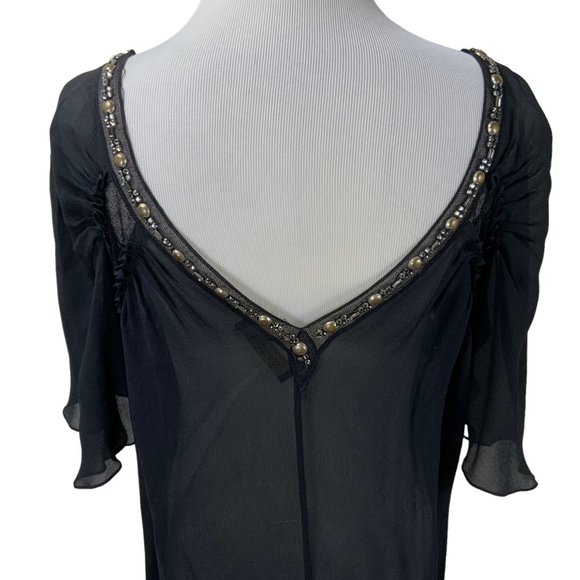 New Roberto Cavalli Black Beaded Silk Chiffon Cocktail Top Evening IT38 Tunic - Picture 8 of 12